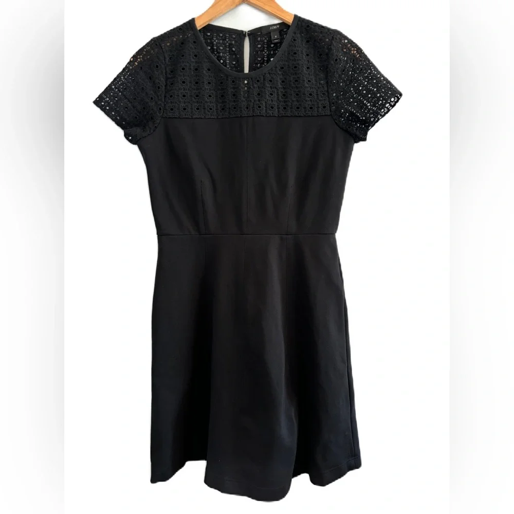 J. Crew Black Eyelet Mini Dress Size 6